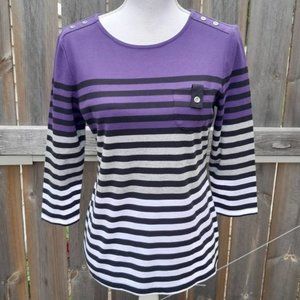 NWT Karen Scott Sports - Striped 3/4 Sleeve Pullover Top - Size PM
